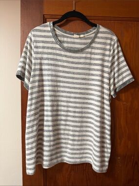 GAP Gray and White Striped Crewneck Tee